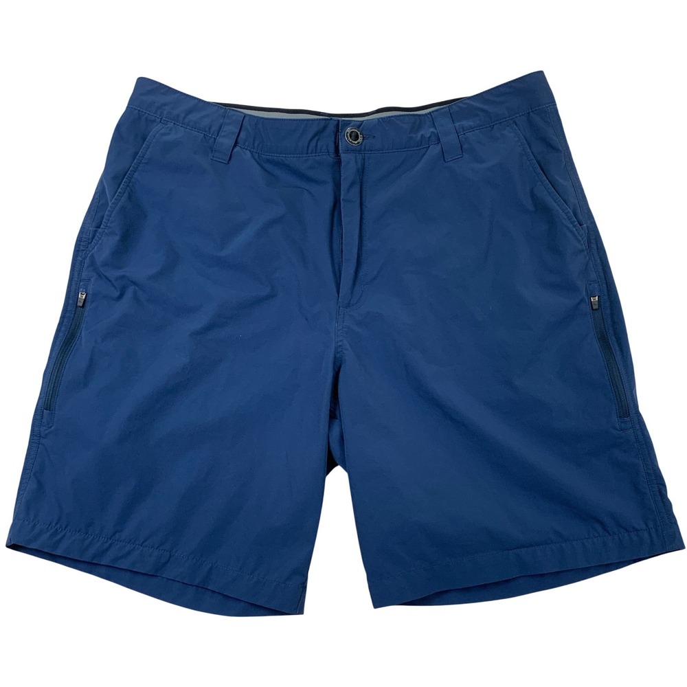Orvis Mens Tech Shorts Navy Blue Size 38 Stretch Zipper Pockets Outdoor Hiking